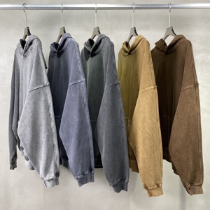 Sudadera con capucha lavada con ácido desgastado en blanco para hombre, logotipo estampado bordado, 100% algodón, sudaderas con capucha con hombros caídos para hombre - Product Image 6