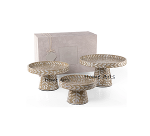 Juego de 3 Soportes para Pastel de Madera y Nácar de Diferentes Tamaños, Soporte Redondo para Pasteles y Frutas al Precio Más Bajo - Product Image 5
