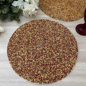 Mantel Individual de Cuentas Hecho a Mano, Mantel Individual de Cuentas de Primera Calidad, Mantel Individual Decorativo con Cuentas de Vidrio para Mesa de Comedor, Caminos de Mesa de Ratán para Bodas - Product Image 4