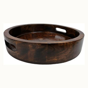 Grand plateau rond en bois de manguier fait à la main Table basse ottomane rustique unique ou plateau de service pour un usage domestique prix de gros - Product Image 5
