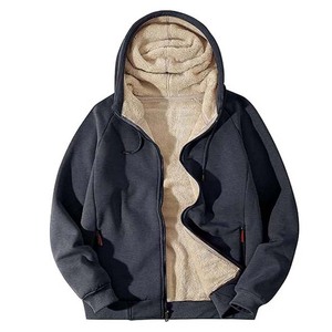 Nouveaux sweats à capuche pour hommes, couleur unie, manches longues, fermeture éclair, coton mélangé, tricot chaud, hiver, broderie par transfert thermique - Product Image 3