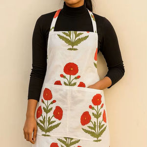 Adjustable Cotton Kitchen Waist <b>Apron</b> Block Printed <b>for</b> <b>Cooking</b> Baking & Grilling with Pockets <b>for</b> Men & Women - Product Image 1