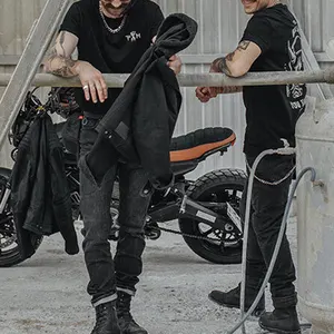 VK 투 포지션 무릎 갑옷 포켓 특성 세탁 된 강성 두꺼운 인터록 니트 맞춤형 오토바이 청바지 바지