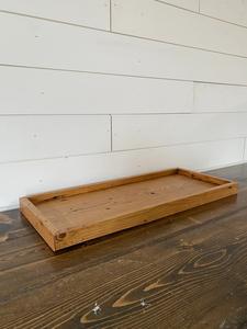 Plateau de rangement et de service rectangulaire long avec côtés surélevés, poignées métalliques robustes, style rustique, parfait pour la salle à manger ou la table basse - Product Image 5