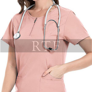 Superventas logotipo personalizado elástico mujeres Hospital Scrubs cremallera médico enfermera Top Jogger pantalones finos crudos uniformes personalizables - Product Image 4