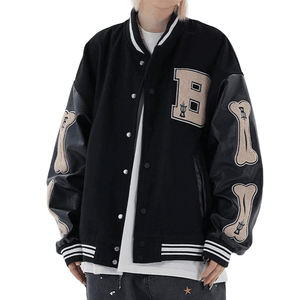 Producto de tendencia OEM, venta al por mayor, chaqueta Varsity para hombre, logotipo personalizado, ropa de calle para hombre, chaqueta de béisbol cálida con manga de cuero - Product Image 2