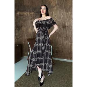 Vestido de encaje a cuadros marrón - Marrón - Product Image 2