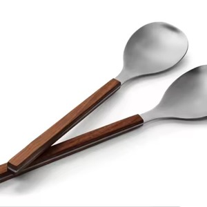 Ensemble de pinces et de serveurs à salade en bois d'acacia, ensemble de serveurs à salade en bois naturel avec 2 spatules, ustensiles durables faits à la main - Product Image 4