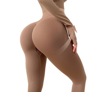 Leggings de yoga pour femmes, taille haute, push-up, sans couture, solide, séchage rapide, léger, extensible dans les quatre sens, spandex/nylon, pantalon de sport - Product Image 1