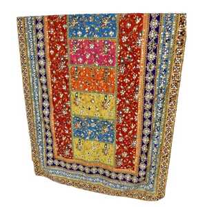 New Launch Handmade Designer Silk Dupatta Golden Lace Border Floral Pattern Mirror Work Multi Color Ethnic Style Chinon <b>Shawl</b> - Product Image 1