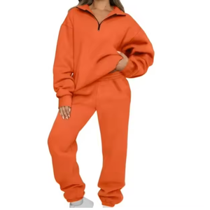 Ensemble de survêtement décontracté pour femme automne/hiver, style européen et américain, avec sweat à capuche uni à nœud et pantalon ample brodé – Collection tendance - Product Image 2