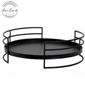 Modern <b>Black</b> Metal Round Serving <b>Tray</b> Set Durable <b>Decorative</b> Platters with Handles Perfect for Kitchen Dining and Parties - Product Image 3