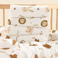Mantas de Bebé 100% Algodón Orgánico, Tejidas, con Dibujos Animados de Plantas y Animales, Estilo Vintage Marino, Personalizables, Suaves y Transpirables para Primavera
