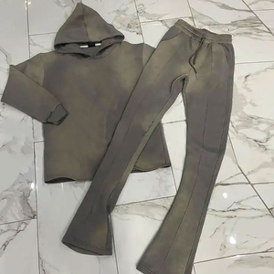 Ensemble de survêtement personnalisé délavé à l'acide avec appliques Streetwear en détresse sweat à capuche et pantalon de survêtement en éponge survêtement pour hommes - Product Image 6