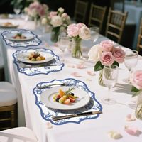120 Stück Blaue Blumen-Papier-Tischsets 37 cm Einweg-Chinoiserie Blumen-Papier-Tischsets für Hochzeit Brautparty Tee-Party Dekoration