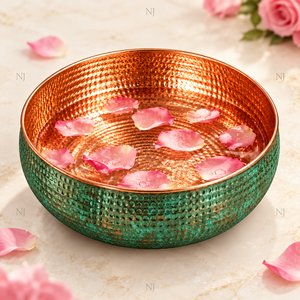 Bol à pédicure artisanal en cuivre NJ avec finition martelée patinée argentée, double paroi, drainage sans tuyau pour salon de manucure ou usage domestique - Product Image 2