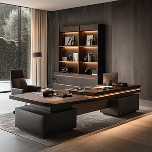 Bureau de direction moderne avec armoire latérale, grand bureau de gestionnaire, poste de travail en bois contemporain pour le bureau - Product Image 2