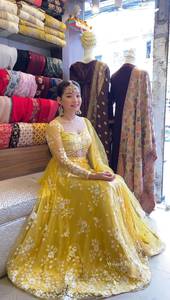 Bướm Net Ấn Độ Cho Phụ Nữ Sẵn Sàng Để Mặc Đảng Wedding Mặc Choli Vàng Lehenga Cho Phụ Nữ Sản Phẩm Làm Bằng Tay - Product Image 2