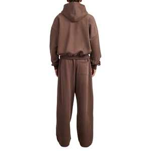 Logo personnalisé lourd 340g Polyester/coton polaire décontracté unisexe survêtements Zip surdimensionné Baggy pantalons de survêtement à capuche ensemble de sweat à capuche - Product Image 3