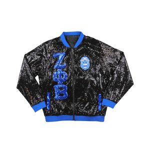 Zeta Phi Beta Sorority Sequin Jacket Noir Bleu Personnalisé Vêtements de Vie Grecque Brodé Crête ZPB 1920 Sparkle Varsity Party Wear - Product Image 1