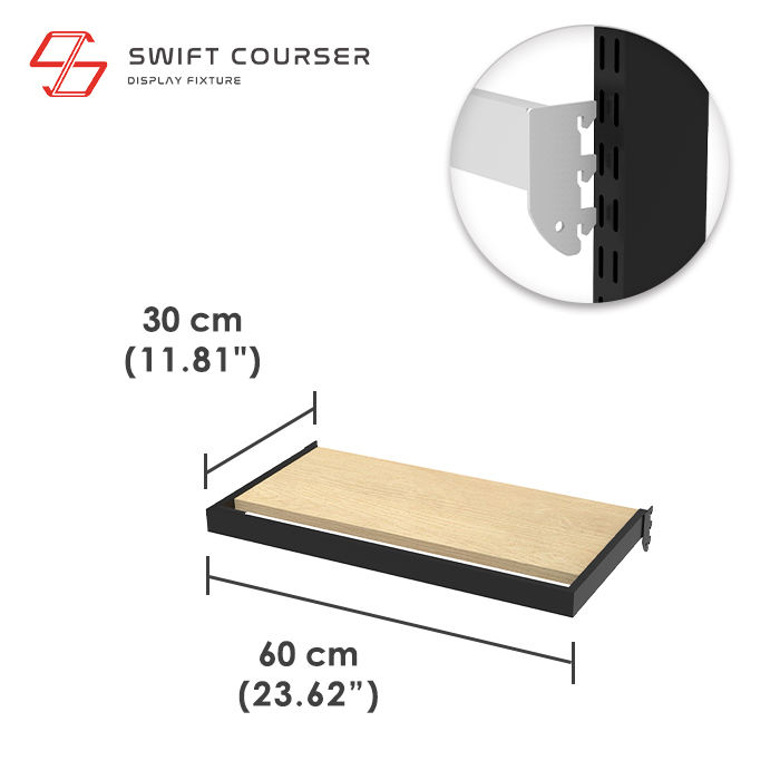 Bracket (Black) + Wood Shelf (Light Brown)