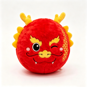 Peluche de dragón personalizado, peluche de dragón chino, peluche de dragón rojo, peluche de dragón del zodiaco, almohada redonda de peluche de dragón - Product Image 1