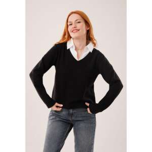 Blusas de Popelina Negra al por Mayor con Detalle de Cuello Camisero - Product Image 5