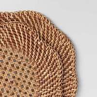 Napperon tissé en rotin de forme ronde tissé à la main tapis de table naturel pour la décoration de table à manger à la maison et de restaurant vente en gros