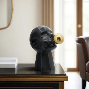 L'objet de table de visage humain noir artistique crée une déclaration frappante et un charme décoratif sophistiqué pour les chambres - Product Image 1