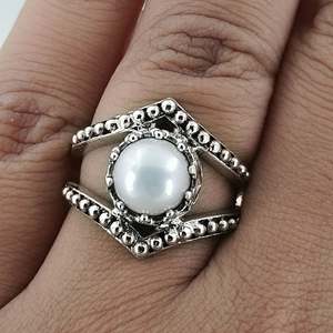 Handmade Minimalist June Birthstone Sterling Silver Pearl <b>Ring</b> <b>Dainty</b> Silver Pearl <b>Ring</b> for Women - Product Image 4