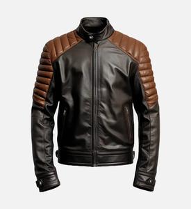 Men's Dual Color <b>Biker</b> Leather <b>Jacket</b> with Zipper Closure Casual Winter Style Finished - Product Image 1
