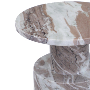 Meuble de chevet en marbre Crema Fantasy, mobilier de chambre à coucher moderne, fait à la main, durable, meuble d'appoint, base de piédestal cylindrique, appartement - Product Image 2