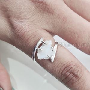 Bijoux en pierre brute Bague pour femme Bague naturelle rugueuse arc-en-ciel Pierre de lune Pierre précieuse Juin Pierre de naissance Bague en argent sterling 925 - Product Image 4