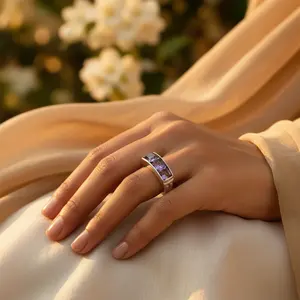 Bague en argent pour femme avec pierres précieuses améthyste, boutons de manchette et pinces à cravate élégants, idée cadeau - Product Image 1