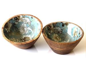 Bol de service en bois imprimé émaillé multicolore Plateau saladier personnalisé le plus vendu - Product Image 4