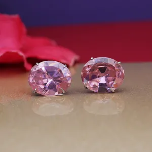 Art Palace Luxury <b>Pink</b> Gemstone Stud Earrings 925 Silver Gold Plated Bezel Setting Rajasthan for Wedding Engagement Women's Gift - Product Image 4