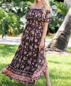 2024 nouveautés été mode vêtements femmes décontracté bohème Floral longue Maxi robe cravate teinture Boho gitane Chic satin soie tissu - Product Image 1