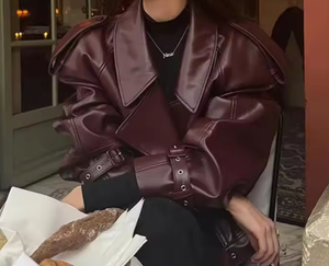 2025แจ็กเก็ตหนังสีน้ำตาลสำหรับผู้หญิงเสื้อผ้าแนวสตรีทระบายอากาศได้ดีดีไซน์ทันสมัย - Product Image 5