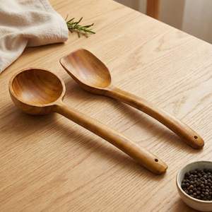 Cuillère de service à long manche en bois d'acacia naturel, ustensile de cuisine écologique pour cuisiner, mélanger et remuer, vaisselle - Product Image 3