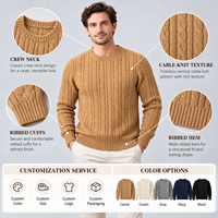 Pull tricoté marron pour homme FNJIA, texture torsadée, col rond, chaud pour l'hiver, décontracté, fabricant de vêtements à marque privée