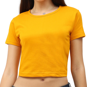 Top corto de algodón lavado de silicona 100% para mujer, camisetas de estilo informal con patrón sólido, característica comprimida 180 GSM - Product Image 2
