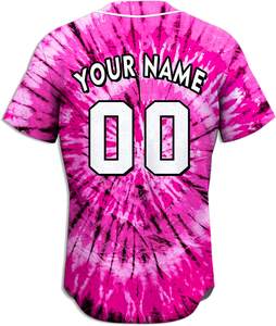 Camiseta de Béisbol Sublimada con Diseño Tie Dye, Nombre del Equipo y Número Personalizados, Uniforme de Béisbol Sublimado de Manga Corta con Botones - Product Image 3