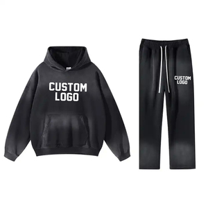 Conjunto Deportivo NMM Personalizado de Alta Calidad en Algodón, Pantalones Deportivos Anchos de Felpa Francesa, Sudadera con Capucha, Estilo Urbano, Lavado Ácido, Ligero - Product Image 1