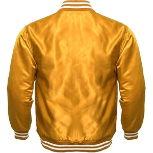 <b>Men</b> Premium Satin Varsity Jacket Glossy Athletic Bomber with Striped Ribbed Trim custom size and design - Product Image 2