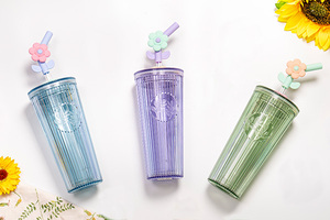 Gobelet 26oz en acier inoxydable sans BPA avec embouts de paille en silicone à fleurs bleues Couvercle de fleur mignon et paille en plastique - Product Image 6