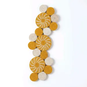 Cesta de pared bohemia de junco marino, decoración artesanal redonda colgante, arte de pared rústico para el hogar y la granja - Product Image 2