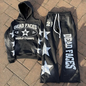 Meilleur prix 100% coton hiver lourd en détresse pull à capuche thermique à la mode personnalisé vêtements de rue soleil fondu impression - Product Image 2