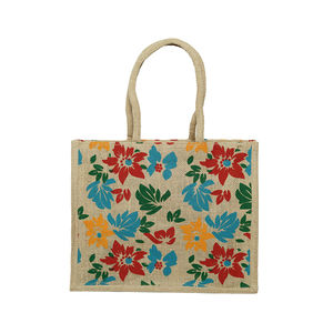 Sac de courses en toile de jute imprimé sur toute la surface, sac cadeau à prix abordable, produit de haute qualité fabriqué en Inde, corps bleu/vert - Product Image 4