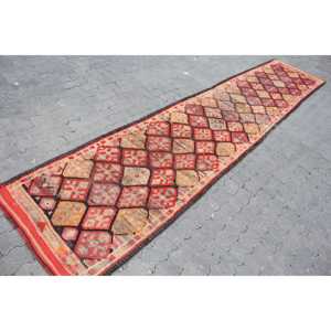 2.8x13.9 ft Rug, Vintage Turkish Rug, <b>Red</b> Brown Ombr <b>Wool</b> Rug - Product Image 3