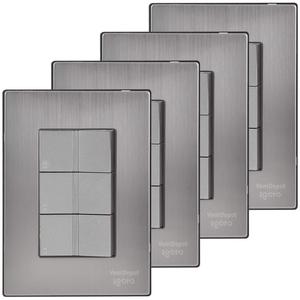 Placca multi-interruttore, MXIIE-004, 4 pz, Interruttore per scale x3, 125-250VAC, 10A, 50/60Hz, Argento, Acciaio inossidabile/PC. - Product Image 1